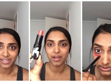 She Was Smearing Red-Lipstick Below Her Eyes